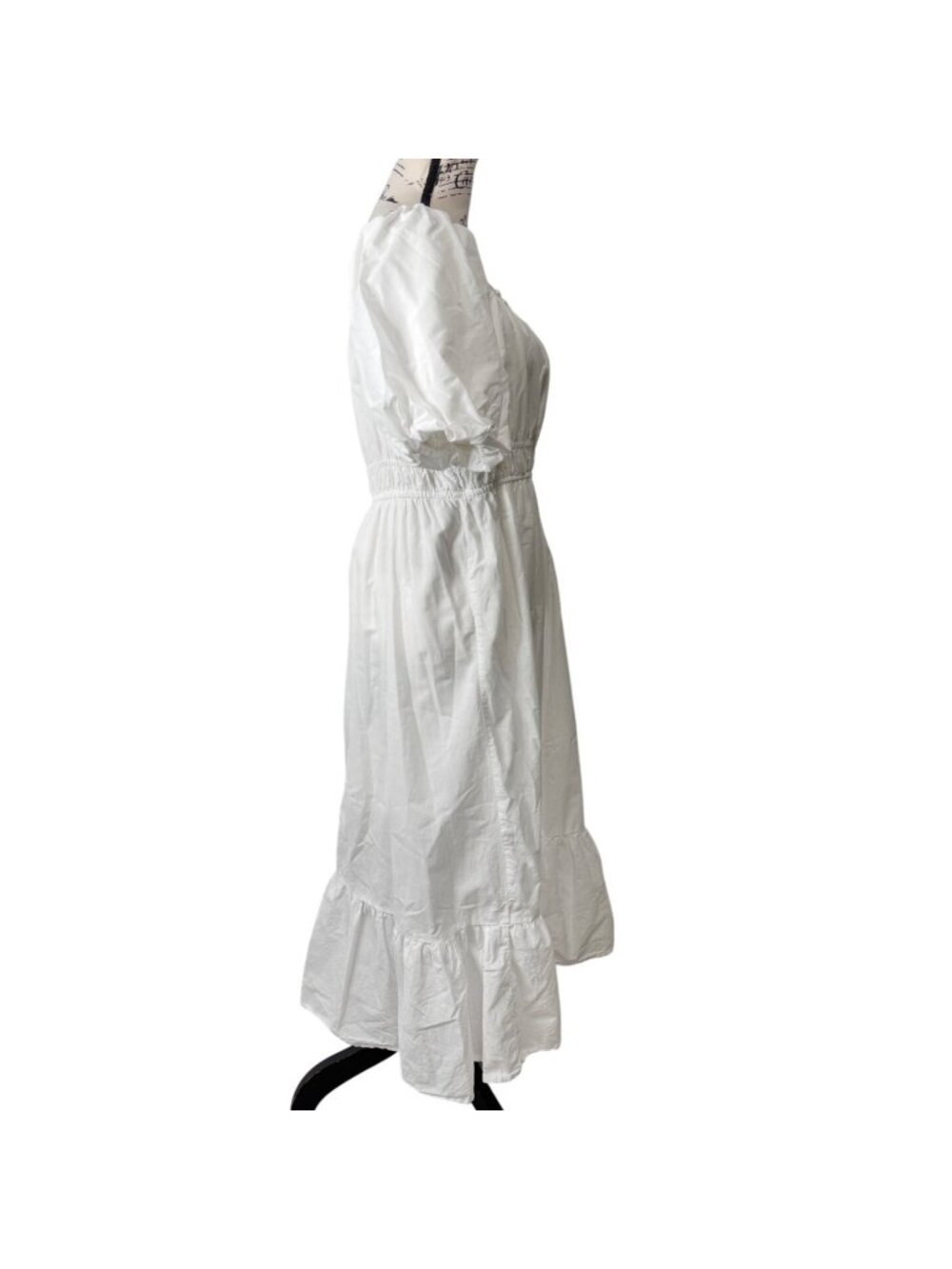 Dizzy Lizzy Womens XL Midi Dress White Cotton Puff-Sleeves Cottagecore Milk-Maid - Picture 2 of 8